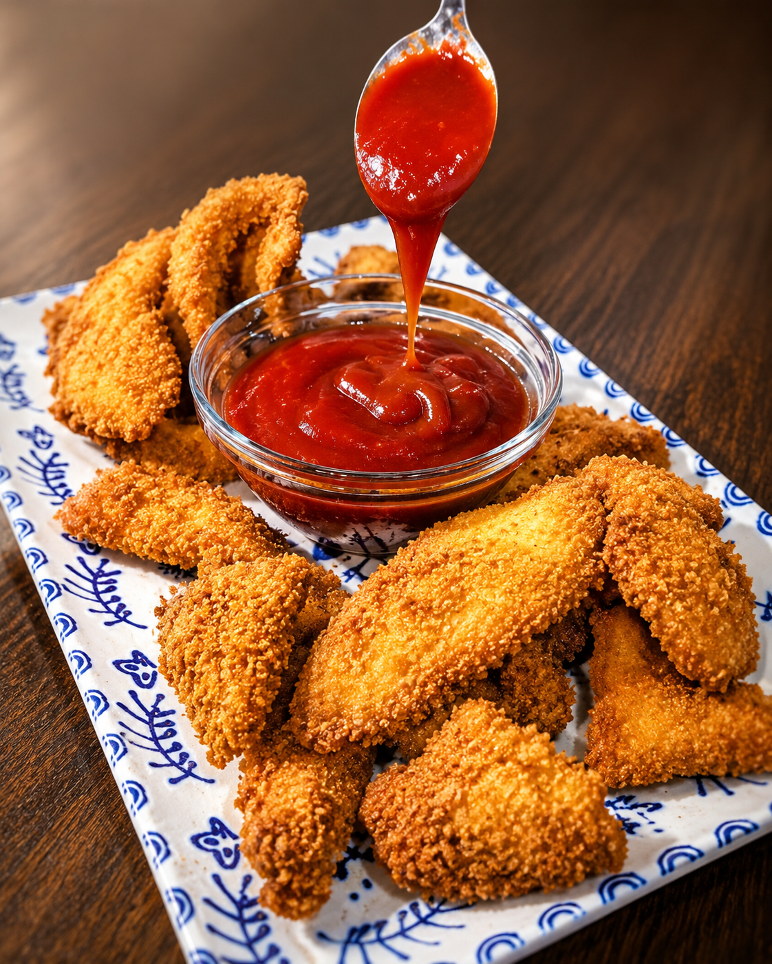 Fingers crujientes de pollo con salsa
